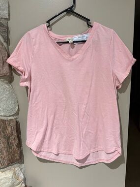 Style & Co V-Neck Short Sleeve Top - Pink